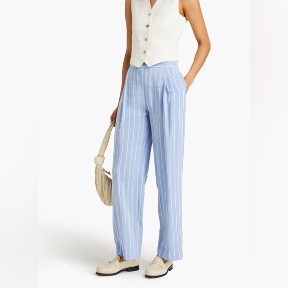 Vince Pleated Striped Woven Wide-Leg Pants - Picture 2 of 9